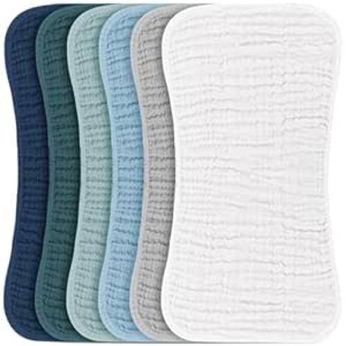 Konssy 6 Pack Large Muslin Baby Burp Cloths and Burp Rags Set for Newborn | 100% Cotton, Super Soft & Absorbent, Shrink Resistant, Easy to Wash & Dry, Suitable for Unisex Boys & Girls (Blue)