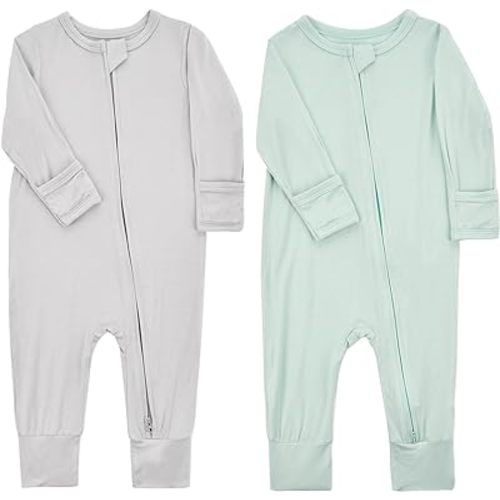 Aablexema Baby Footless Pajamas Zipper with Mitten, Rayon from Bamboo, Infant Long Sleeve Romper Pjs