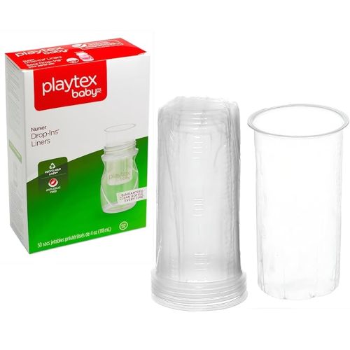Playtex Baby Nurser Pre-Sterilized Disposable Drop-Ins Baby Bottle Liners, 4 Oz (50 Count), Anti-Colic, Gas Reduction, Easy to Clean, Closer to Breastfeeding, Perfect for Travel and On The Go