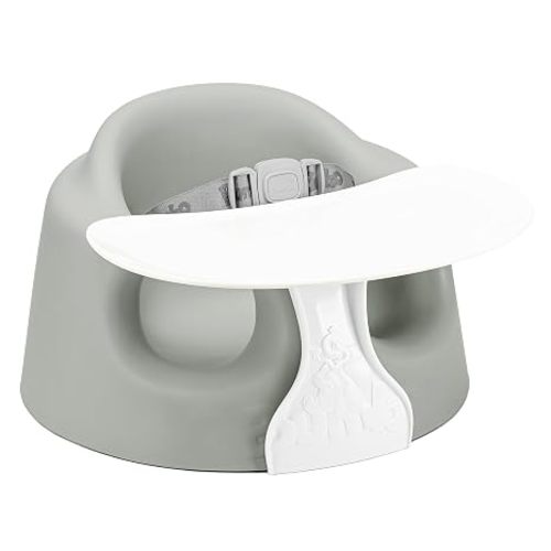 Bumbo Foam Infant Floor Seat Plus+ with Tray for Babies 3 to 12 Months Old, Monsoon - Portable Soft Baby Chair with Large Legroom and 3-Point Harness for Feeding and Play