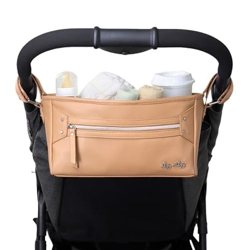 Itzy Ritzy Adjustable Stroller Caddy & Organizer Bag, Easy Attach (Cognac)