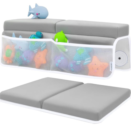 Comfortable Baby Bath Kneeler and Elbow Rest Pad Set – Thick Memory Foam Bath Kneeling Pad with Elbow Support – Baby Bathtub Cushion with Toy Organizer for Bathing Infant or Toddler - Grey