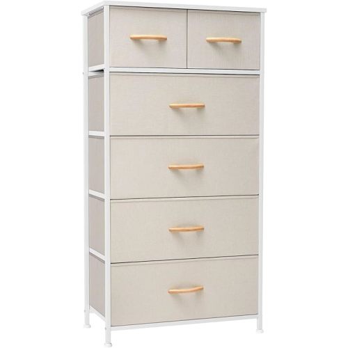 Crestlive Products Dresser for Bedroom Tall Skinny Dresser Storage Tower - Sturdy Steel Frame, Wood Top, Fabric Bins, Wood Handles - Organizer Unit for Entryway, Hallway, Closets - 6 Drawers (Beige)