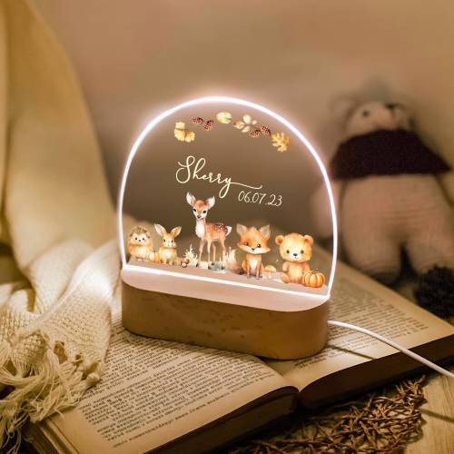 Personalised Night Light for Baby,Animal Night Lamp with Name,Woodland Night Lamp,Newborn Baby Gift,Christmas Birthday Gifts,Toddler Gift