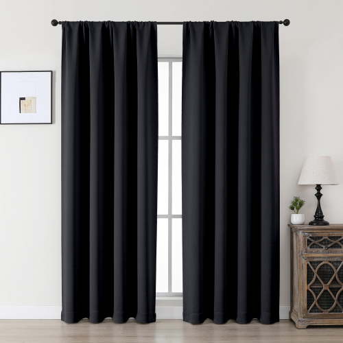 MKHILL Aether 40x84 Black Blackout Curtains 2 Panels, 84 Inch Long Thermal Insulated Room Darkening Window Drapes for Bedroom Living Room, Each 40" W x 84" L