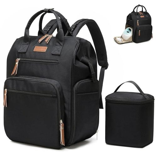 Qualyphant Extra Large Breast Pump Bag with Cooler Bag | Fit for Spectra S1 S2 Momcozy Medela | Pumping Bags for Work Moms | Dual-Deck Design & Convertible | Diaper Backpack for Travel, Black