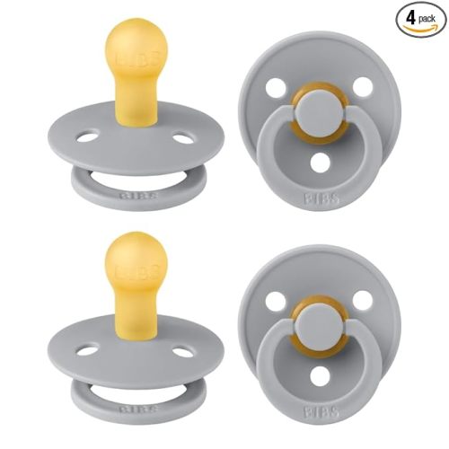 BIBS Color Pacifiers 4-Pack | BPA Free Soother Pacifier | Round Nipple | Natural Rubber Latex | Made in Europe | Size 0-6 Months | Cloud