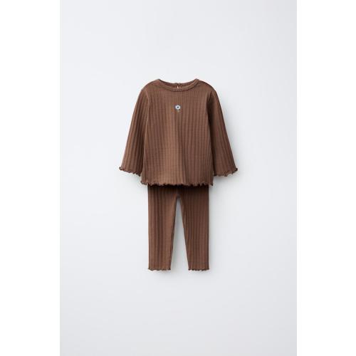 EMBROIDERED T-SHIRT AND LEGGINGS SET - Brown | ZARA United States