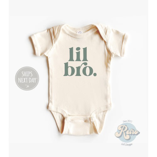 Lil Bro Onesie® Bodysuit Sibling Natural Baby Onesie® Retro Brother Gift Minimalist Little Brother Gift