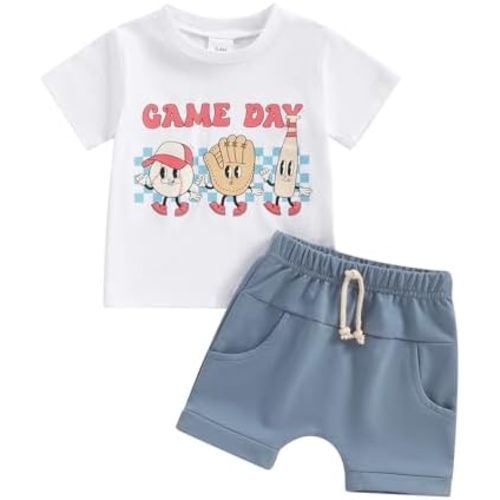 Karuedoo Toddler Baby Boy Baseball Outfit Short Sleeve T-Shirt Baseball Shorts Set 2Pcs Summer Clothes