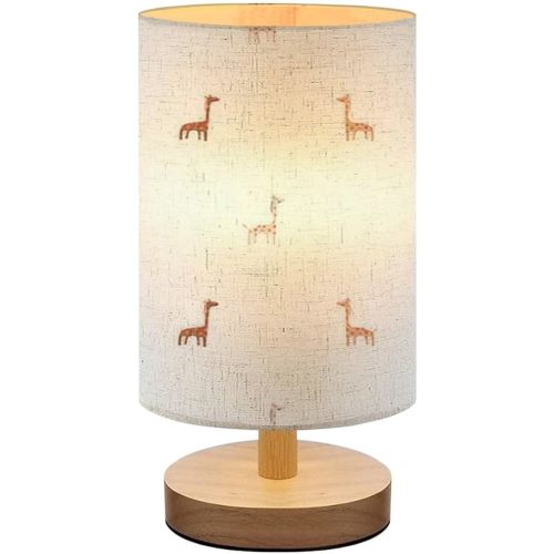 Bedside Lamp for Bedroom, Cute baby giraffe small seamless pattern Hand drawn nursery animal Small Lamp, Linen Lampshade Table Lamp, Dimmable Nightstand Lamp with Woodbase for Living Room Office