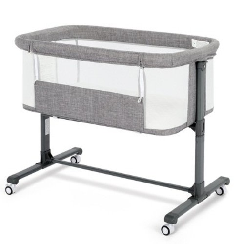 Kinder King Baby Bassinet 2 in 1 Bedside Sleeper Folding Portable w/Storage Basket All-Sided Mesh 6 Adjustable Height Comfy Mattress Dark Gray