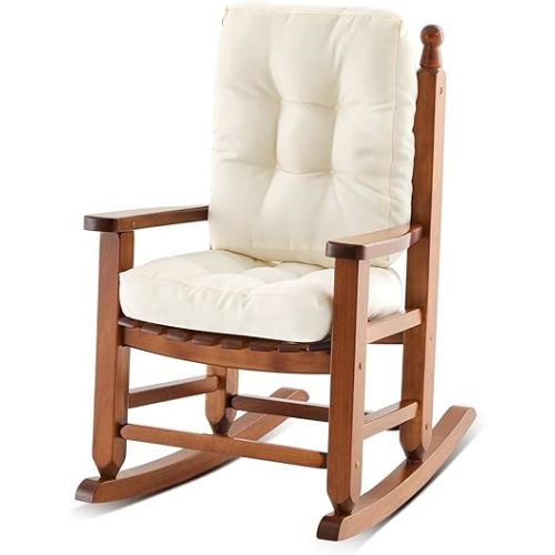 Kids Rocking Chair Cushion Pad Set Toddler Rocking Chair Indoor Outdoor Wooden Rocker Child Patio Rocker for Porch Balcony Lawn Indoor Outdoor(Brown,Ages 2-5)