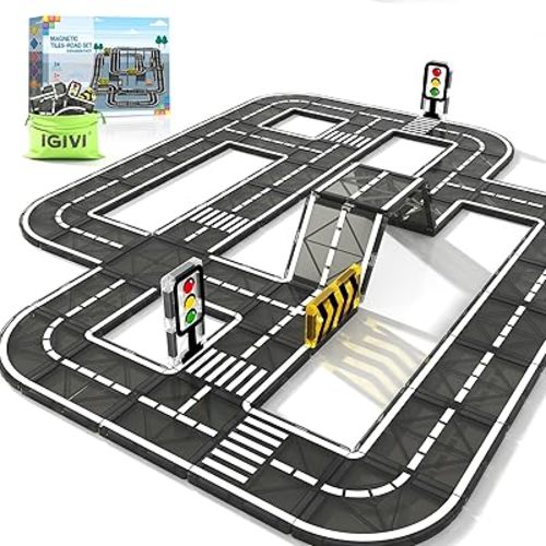 Magnetic Tiles Road Expansion Pack, STEM Magnet Building Blocks for Toddler Kids Toys, Montessori Educational Toys for 3+ Year Old Boys & Girls, Creative Toy Gifts for Kids