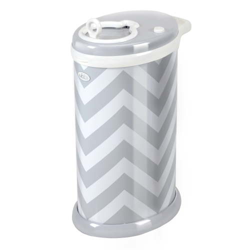 Ubbi Stainless Steel Diaper Pail, Odor Locking, No Special Bag Required, Award-Winning, Registry Must-Have, Gray Chevron