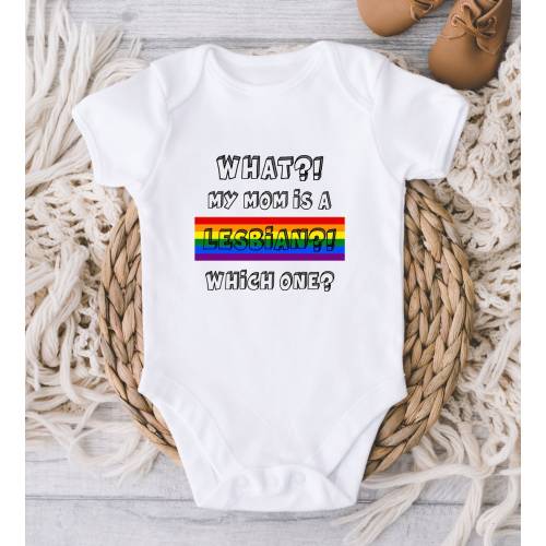 What?!  My Mom Is A Lesbian?!  Which One? - Gay Pride Onesies® Bodysuit - Lesbian Moms- I Love My Two Moms - Cute LGBT Baby Announce
