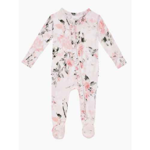 Vintage Pink Rose Ruffle Fitted Footie Pajamas