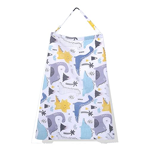 Surakey Breastfeeding Nursing Cover - Large Cotton Towel Cloth Mesh Adjustable - Soft, Breathable, Chemical-Free, 360° Coverage, Nursing Cover for Breastfeeding Baby Feeding - White Dinosaurs