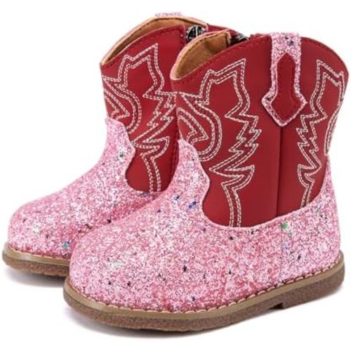 BMCiTYBM Baby Cowboy Cowgirl Boots Infant Western Shoes Boys Girls Round Toe Boots All Seasons 6-24 Months