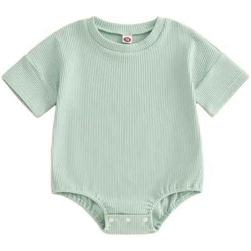 Merqwadd Baby Summer Bubble Romper Infant Boy Girl Short Sleeve Onesie Oversize Cotton T-shirt Bodysuit Top