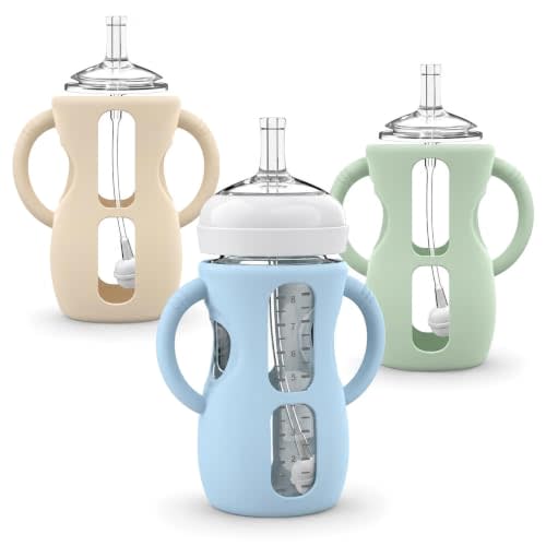 3PCS Straw Cup Conversion Kit Compatible with Philips Avent 8oz Bottles | Philips Avent 8oz sippy cup conversion kit: weighted straws, silicone sleeves, leak-resistant, easy-clean; no bottle included