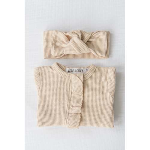 Organic Waffle Knit Ruffled Footie With Bow