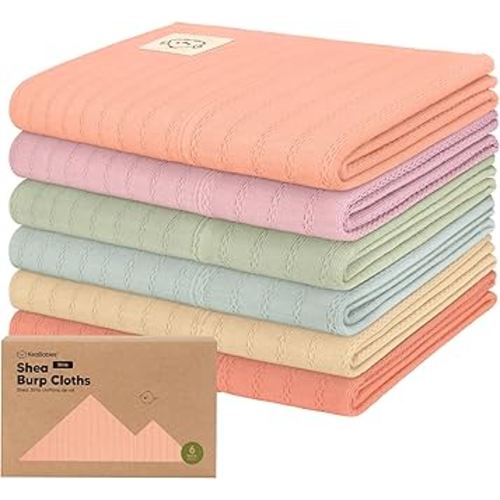 KeaBabies Organic Cotton Burp Cloths Baby Girl, Boy - 6-Pack Large Burping Clothes for Babies, Spit Up Rags, Super Soft & Absorbent Newborn Wash Towels, Gender Neutral,Non-Shrink (Stria, Muted Pastel)