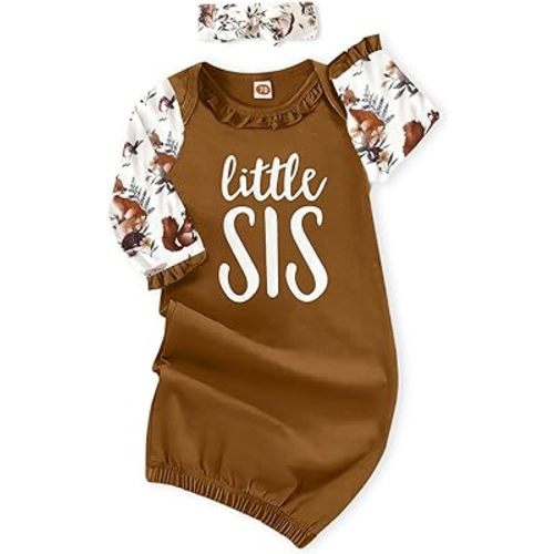 AMAWMW Newborn Baby Girl Little Sister Sleeper Gown Stripe Long Sleeve Nightgown Pajamas Gifts Stuff Essential Outfit