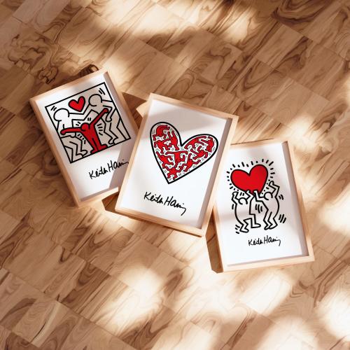 Keith Haring Red Heart Set of 3 Prints | Love Pop Art Wall Decor | Bold Retro Couple Prints for Bedroom, Gallery Wall or Gift