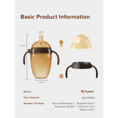 7 months +Thyseed Silicone Transition Baby Bottle | 8oz/240ml (Handle Edition)