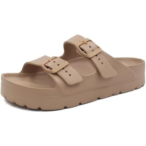 L LOUBIT Women's Platform Sandals with Arch Support Pillow Soft Adjustable Buckle Slides Lightweight Non-Slip Summer Beach Shoes