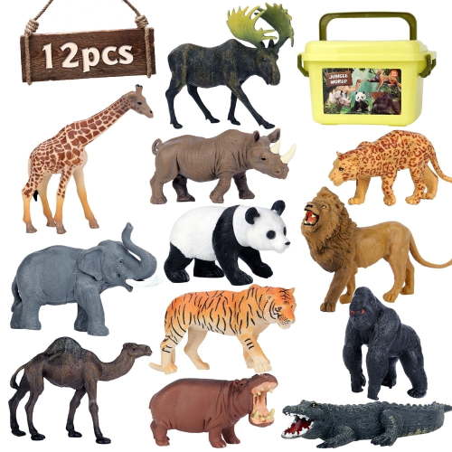 Mini Tudou, Safari Animal Toys Figures, 12 Piece Realistic Jumbo Jungle Animal Playset for Kids