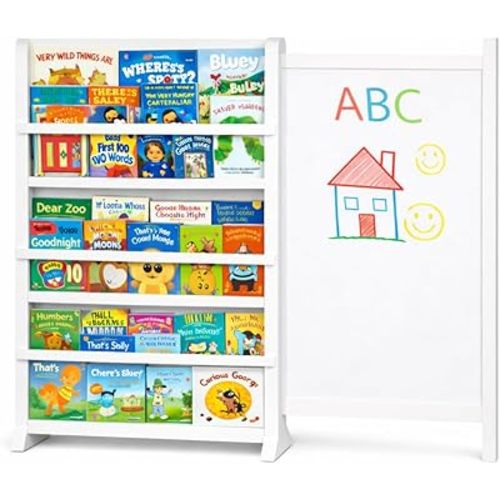 OurNest Kids/Baby Bookshelf Magnetic Sliding Whiteboard & Markers H-31–Three Tier Front-Facing Wooden Toddler for Reading, Creativity & Montessori–Nursery, Playroom & Classroom– Easy Assembly.