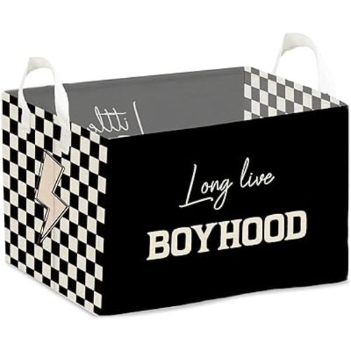 Funny Storage Basket with Handles, Storage Box for Nursery Toy and Costume- Little Man Cave- Waterproof Rectangular Fabric Box for Boys, Bin for Organizing Home Kitchen, Birthday Party Decor Gifts