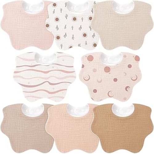 Bearmoss Baby Bibs for Drooling & Teething 8 Pack Muslin Cotton Soft Absorbent Adjustable Unisex Bibs Boys Girls 0-36 Months
