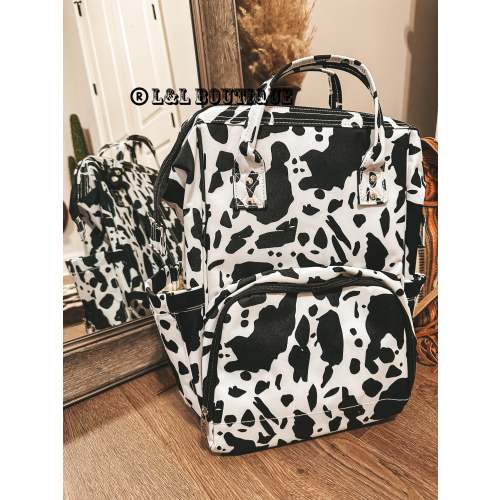 Black Cow Print Diaper Bag