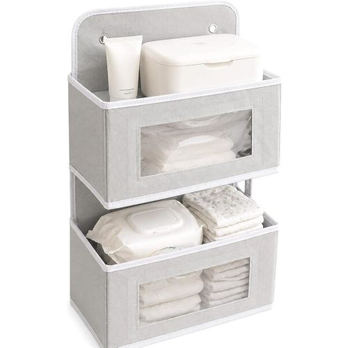 Hanging Diaper Organizer for Changing Table, Cribs, Baby Nursery Organizers and Storage, Playard or Wall & Nursery Organization, Durable 2-Tier Diaper Organizer, Viewable Design