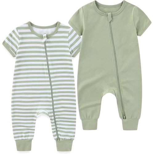 Baby Boy Girl 2 Pack Romper Infant Short Sleeve 2 Way Zipper One Piece Jumpsuits Newborn Clothes 0-24 Months