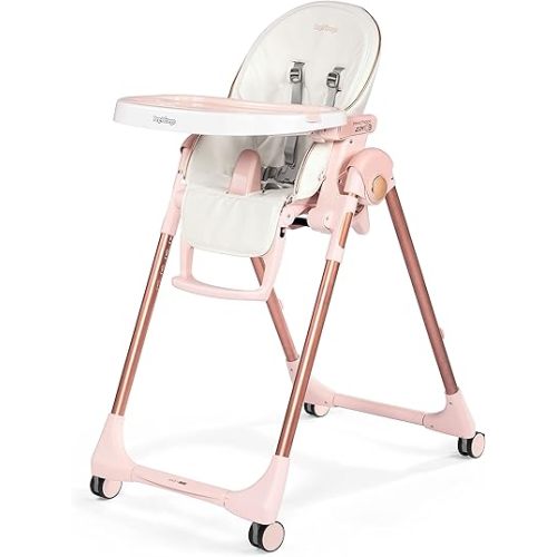 Peg Perego Prima Pappa Zero 3 - Silla Alta - para Niños Recién Nacidos hasta los 3 Años de Edad - Fabricada en Italia - Mon Amour (Oro Rosa y Blanco)