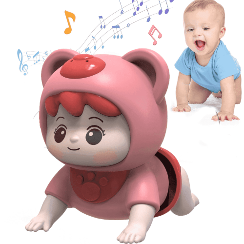 Lvelia Toddler Toy, Crawling Baby Toys for 6-12 Months, Fun Tummy Time Toys for Toddler with Music, Interactive Walking Moving Sensory Toys for Infant Baby Girls Boys 12 to 24 months,Pink