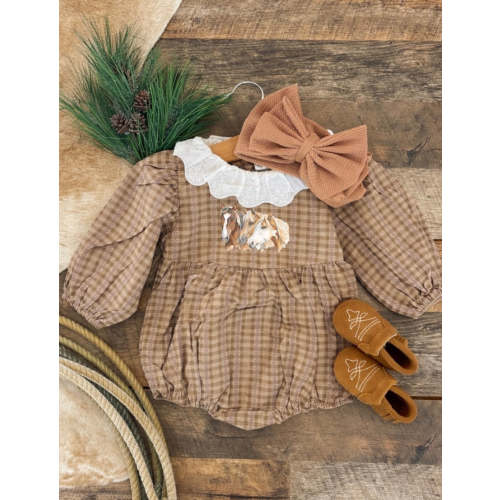 Three Is A Charm Horse Flannel Romper – theFRINGEDpineapple