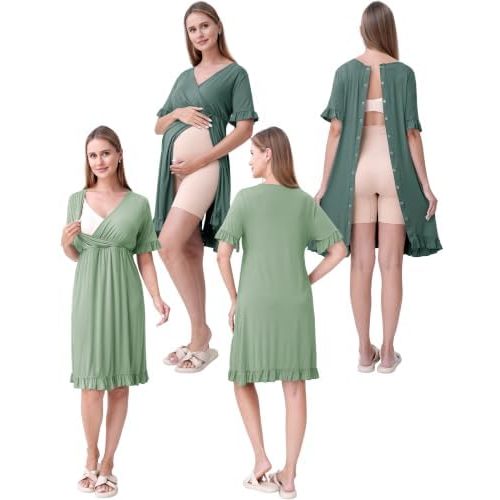 SUNNYBUY 2 PCS Maternity Hospital Labor Gown & Postpartum Nursing Dress Set