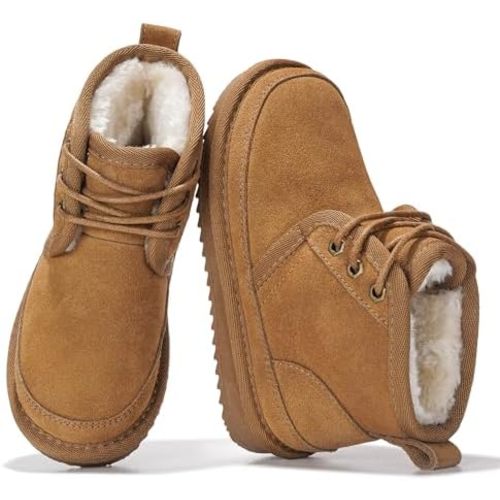 Project Cloud 100% Genuine Leather Kids Boots - Lightweight Fur-Lined Ankle Boots for Girls & Boys with Memory Foam Insole - Non-Slip Winter Kids Shoes (Nevada)