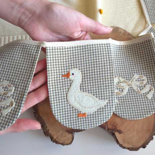 White Goose Garland for Baby Room – Handmade Cotton Bunting Kids Nursery Decor