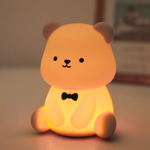 Led Cute Teddy Bear Night Light, Dimmable Nursery Kawaii Lamps, Super Squishy Silicone USB Rechargeable Touch Control Night Lamp, Used for Camping Party Room Decor (Teddy Bear)