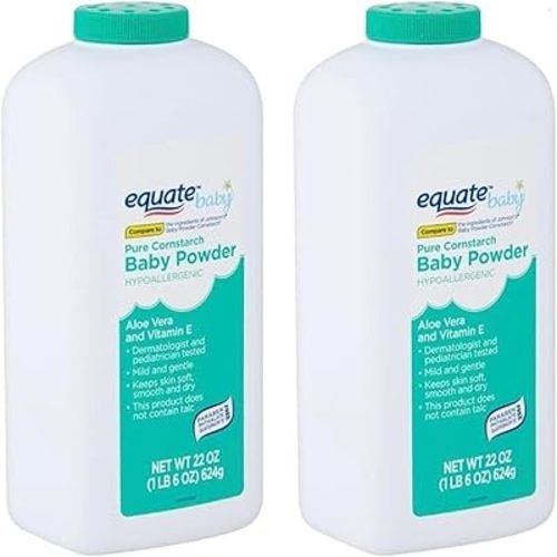 Pure Corn Starch Baby Powder Equate. Hypoallergenic Vitamine E & Aloe Vera-Talc-Free(Pack 2, 22 Oz.)