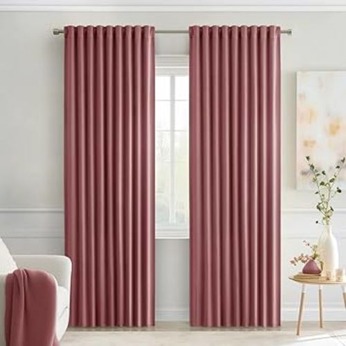 MIULEE Dusty Rose Back Tab Blackout Curtains 84 Inch Length 2 Panels Set for Living Room Bedroom Privacy, Rod Pocket/Pinch Pleat Thermal Insulated Room Darkening Pleated Light Blocking Drapes