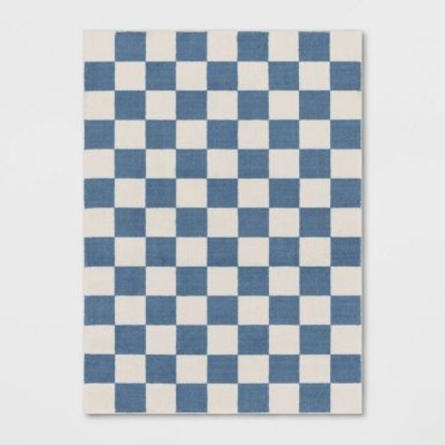 4'x5'5" Area Kids' Rug Checker Blue - Pillowfort™