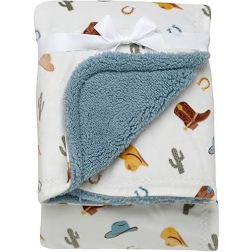 2 Ply Silky Baby Blanket, Reversible, Western Ranch Print (Grey and Cream, 30 in. x 40 in.)