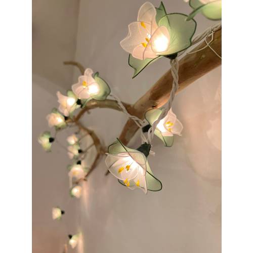 Handmade White & Green Flower Fairy Lights Decoration: 35  bulb UL 220 volts
